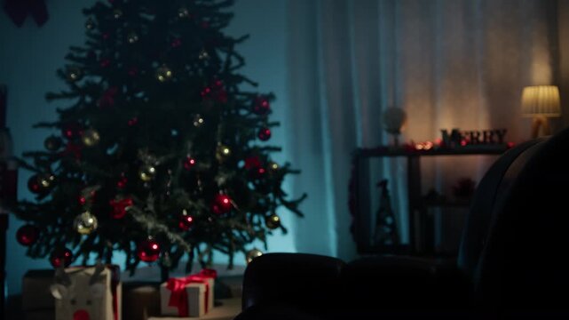 Moody Christmas lights and compositions inside a house 