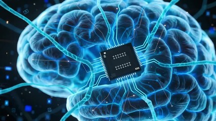 A digital brain with a microchip, symbolizing the fusion of technology and intelligence in modern innovation. - Powered by Adobe
