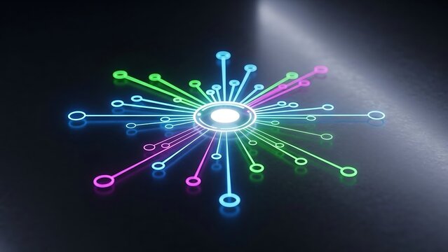 Abstract Technology Network with Glowing Lines and Nodes.