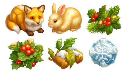 Naklejka premium Adorable Winter Creatures and Decorations in Stylized 3D Illustration