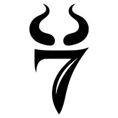 Silhouette of the number seven with horns