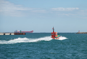 Pilot boat exiting the port of skagen in Denmark