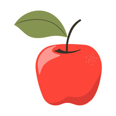 Illustration of a Red Apple with Leaf