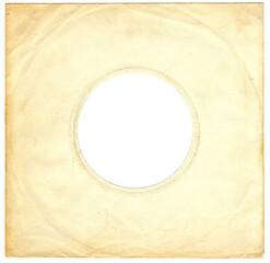 Vinyl Single-H&uuml;lle f&uuml;r 7-Inch Schallplatte Hintergrund vergilbt und mit starken Gebrauchsspuren Nutzungsspuren