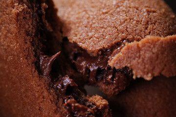 Close up shot of chocolate cookies with filling