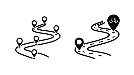 Winding roads with location pins a cyclist and a striking silhouette © IMkM00i76