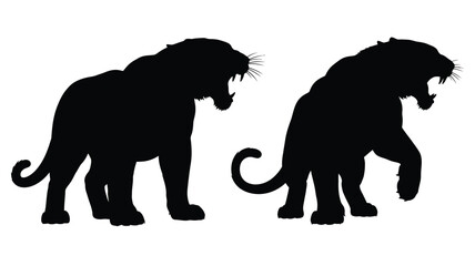 Two majestic tigers in a dynamic pose a striking black silhouette