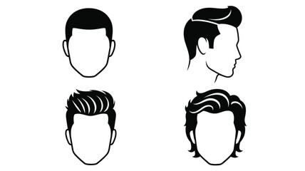 Four male head silhouettes displaying different hairstyles and facial features silhouette