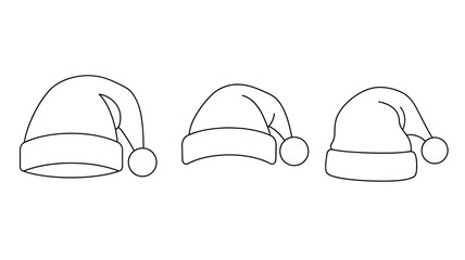 Simple line art depiction of three santa hats a black silhouette