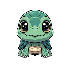 Adorable little cartoon turtle with big, expressive eyes, perfect for children's books and cute animal illustrations