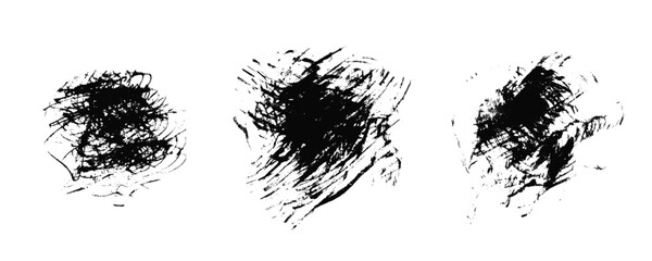 Grunge scribble striped chaotic texture of black ink brush stroke smears set. Artistic vector paintbrush textured shape for texture frame design, angry concept, confusion sign