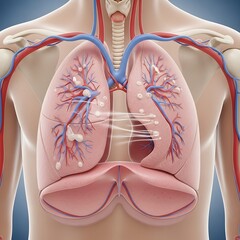 Human torso illustration showcasing internal lungs and respiratory system in a detailed medical diagram