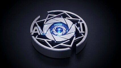 Futuristic AI Logo with Glowing Portal Design on Dark Background.