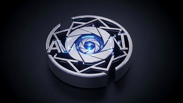 Futuristic AI Logo with Glowing Portal Design on Dark Background. - Powered by Adobe