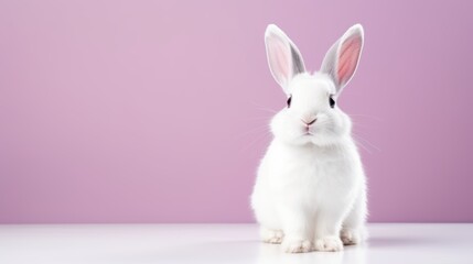 cute animal pet rabbit or bunny white color smiling and laughing isolated with copy space for easter background, rabbit, animal, pet, cute, fur, ear, mammal, background, celebration, generate by AI