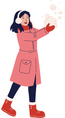 Happy Girl Playing with Snow Illustration