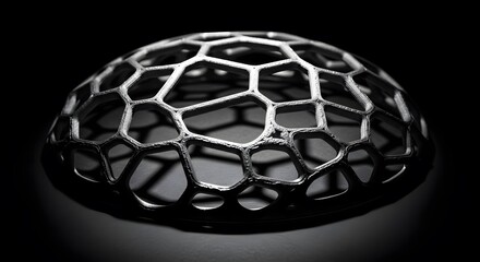 Abstract metallic structure with honeycomb design on dark background  