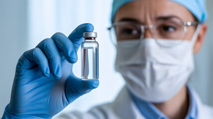 Medical professional holding vaccine vial in clinic