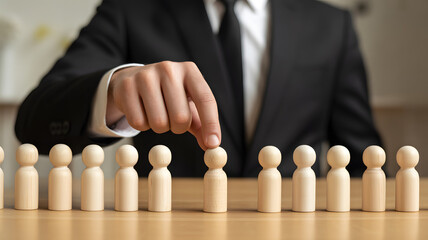 Businessman selecting individual from group of people