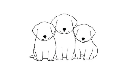 Three adorable puppies huddled together in a charming black and white silhouette