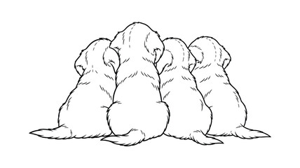 A charming cluster of golden retriever puppies huddled together silhouette