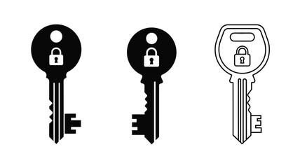 Black and white key icons with lock details a striking silhouette