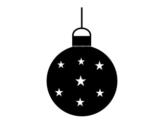 Black Xmas Ball with white stars Vector &ndash; Simple Christmas Decoration Icon for Web and Graphics