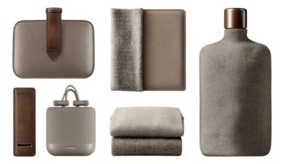 Neutral Minimalist Travel Accessories for Luxury Lifestyle on Transparent Background