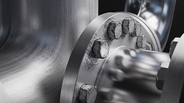 Industrial pipe connection with flanges and bolts