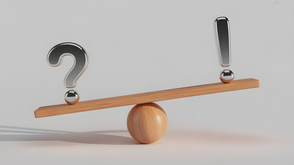 Question mark and exclamation point balancing on seesaw