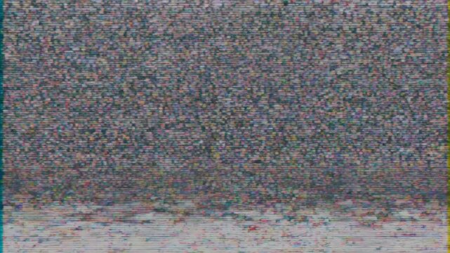 Abstract static noise and color bars on old television screen.