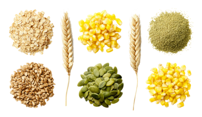 Fresh Seeds and Grains Variety on White Background for Healthy Lifestyle Choices