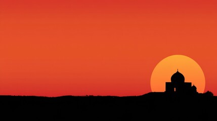 Obraz premium Minimal Mosque Silhouette at Sunset With Sunset Colors Over a Clear Space That Allows Focus on the Architecture and the Sky