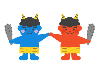 節分の赤鬼と青鬼のイラスト