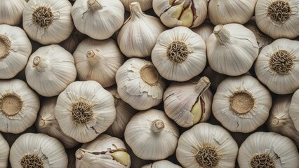 A large collection of fresh garlic bulbs, perfect for cooking and culinary use