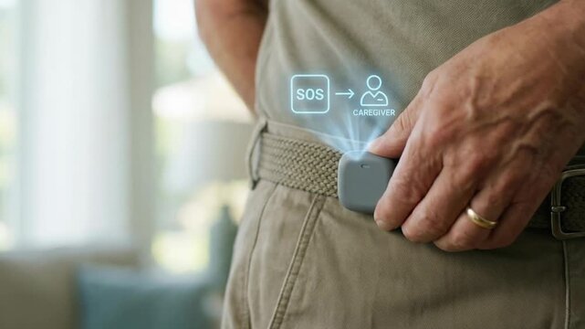 Emergency alert device belt for elderly safety caregiver transfer with silver button quick SOS support ensuring health wealth protection economy