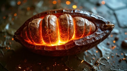 Golden glowing bean pod decoration ornament