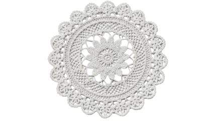 White Crochet Doily With Intricate Floral Pattern On Black Background