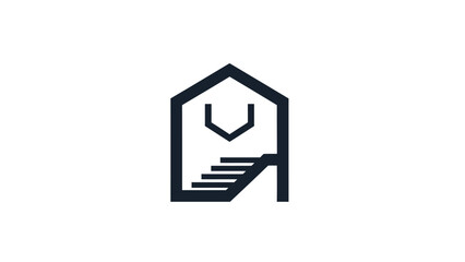 Modern Abstract House Logo Design with Stairs and Bag Symbol.