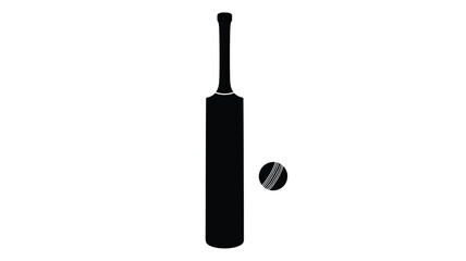 A cricket bat and ball depicted in a striking black silhouette