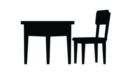 Simple black furniture set illustration featuring a table and chair silhouette