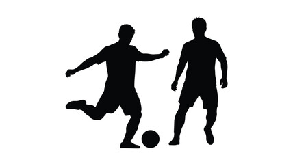 Fototapeta premium Two male figures playing soccer with a ball a dramatic silhouette