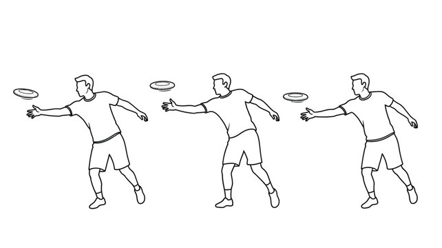 Frisbee throw progression illustrated with a dynamic human figure silhouette