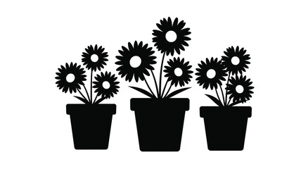 Potted flowers displayed in a minimalist black and white style silhouette