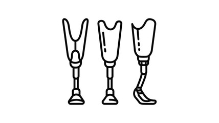 Three prosthetic legs in a simple line drawing silhouette