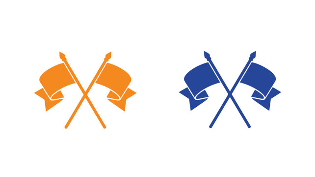 Two crossed flags in blue and orange a striking graphic silhouette