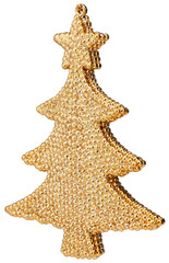 golden ornament in the shape of a Christmas tree