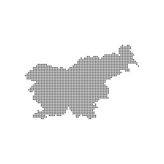 dotted halftone black silhouette of slovenia map isolated. slovenia country map for travel and presentation. slovenia halftones map vector illustration.  world maps circle. global map.