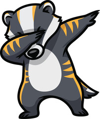 Cool cartoon badger with yellow tiger stripes performing the dab dance move.