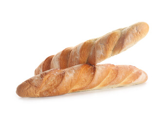 Fresh baguettes on white background